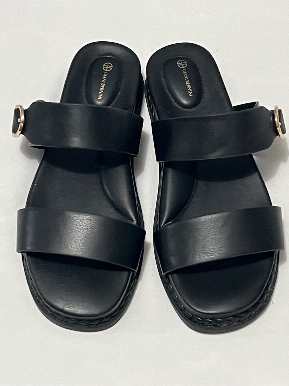 Giani Bernini Memory Foam Black Double Strap Slide Sandals